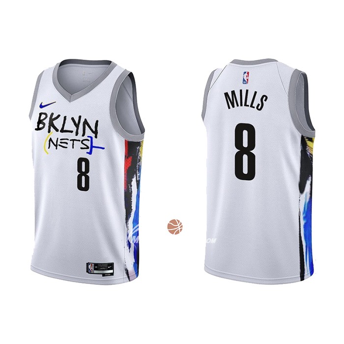 Maglia Brooklyn Nets Patty Mills NO 8 Citta 2022-23 Bianco